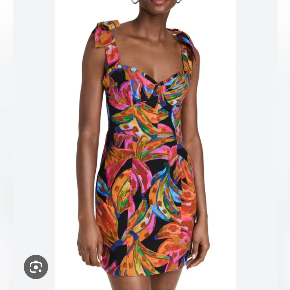 Large Farm Rio rainbow bananas linen mini dress - Picture 2 of 5